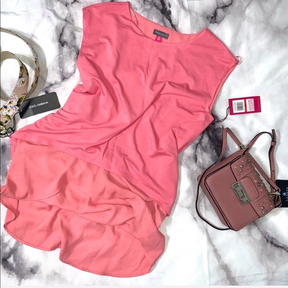 Vince Camuto Mixed Media Tunic Top Rose​ - Picture 5 of 11